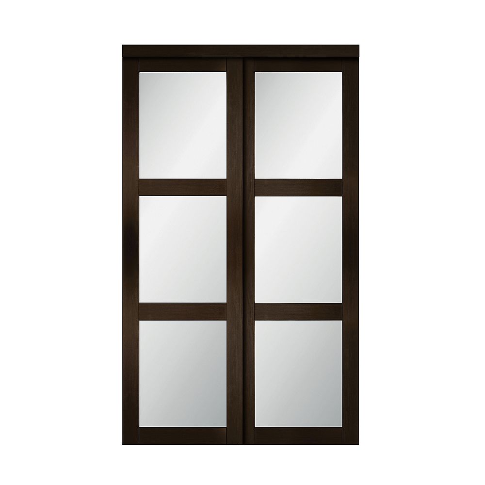 TRUporte 48" Modern European Espresso Sliding Closet Door 3 Frosted