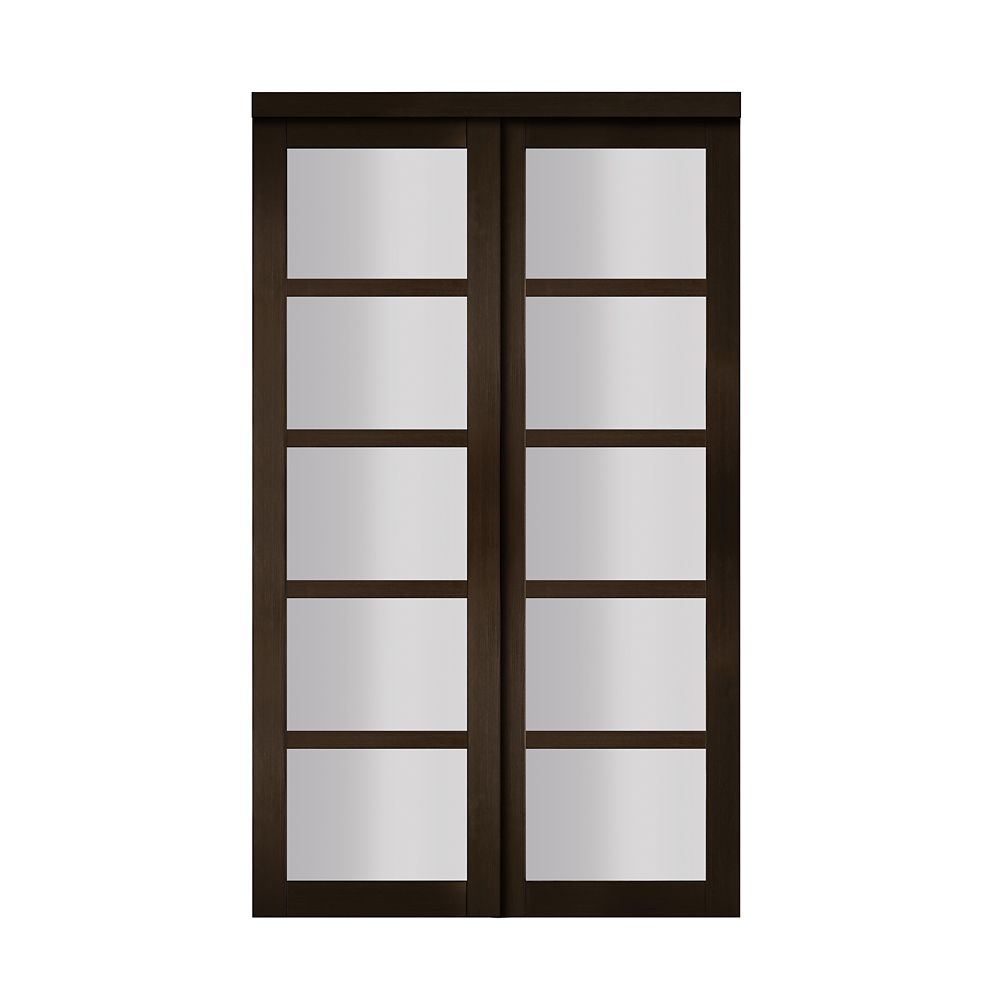 TRUporte 48" Modern European Espresso Sliding Closet Door 5 Frosted