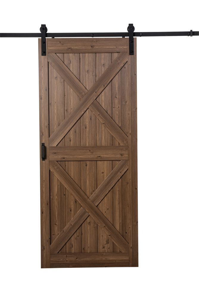 TRUporte 36 inch x 84 inch Gunstock Oak Double X Design Rustic Barn ...