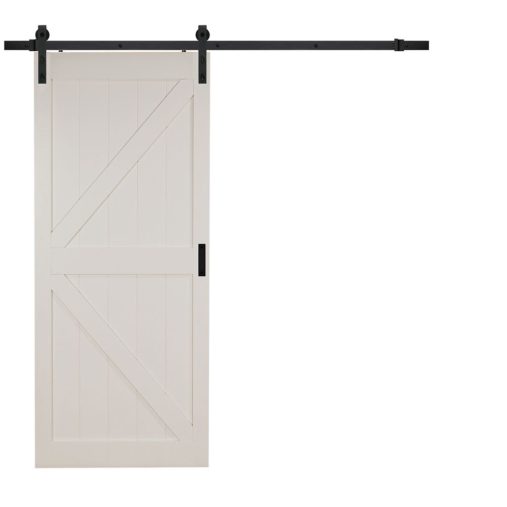 TRUporte 42 inch x 84 inch OffWhite K Design Rustic Barn Door with Door Hardware Kit and
