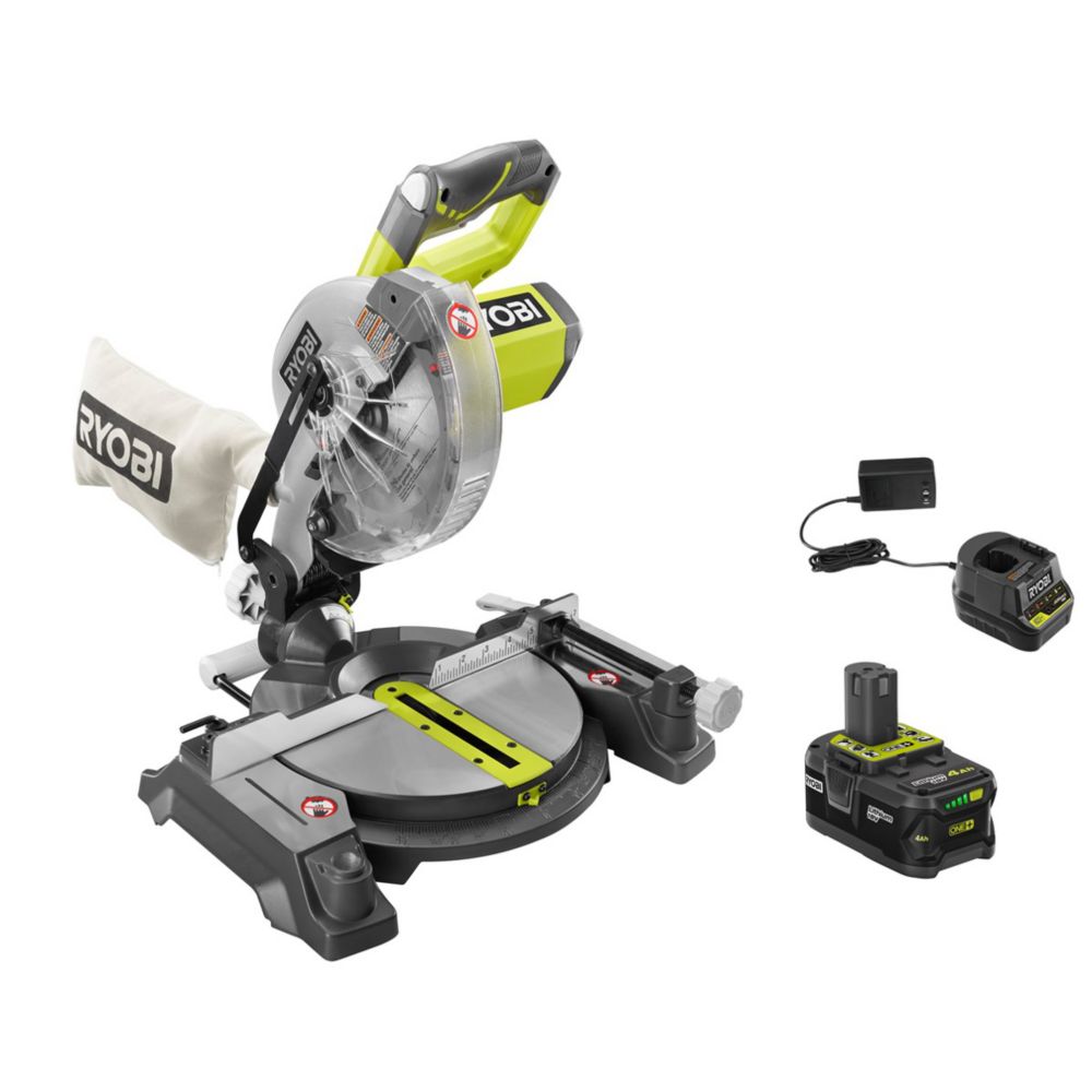 RYOBI 18V ONE+ 7-1/4-inch Mitre Saw Kit with 4.0 Ah Battery | The Home ...