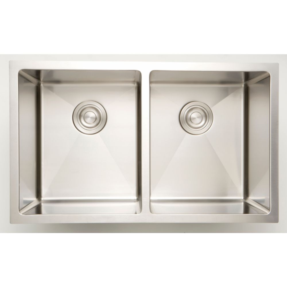 33 Inch W 50 50 Double Bowl Undermount Kitchen Sink For A Wall Mount Drilling