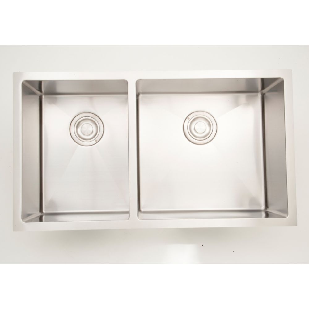 33 Inch W Double Bowl Undermount Kitchen Sink For A Wall Mount Drilling With 3 44 Cu Ft