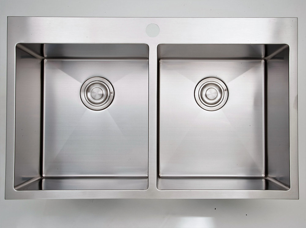 32 Inch W Double Bowl Drop In Kitchen Sink For A Single Hole Drilling
