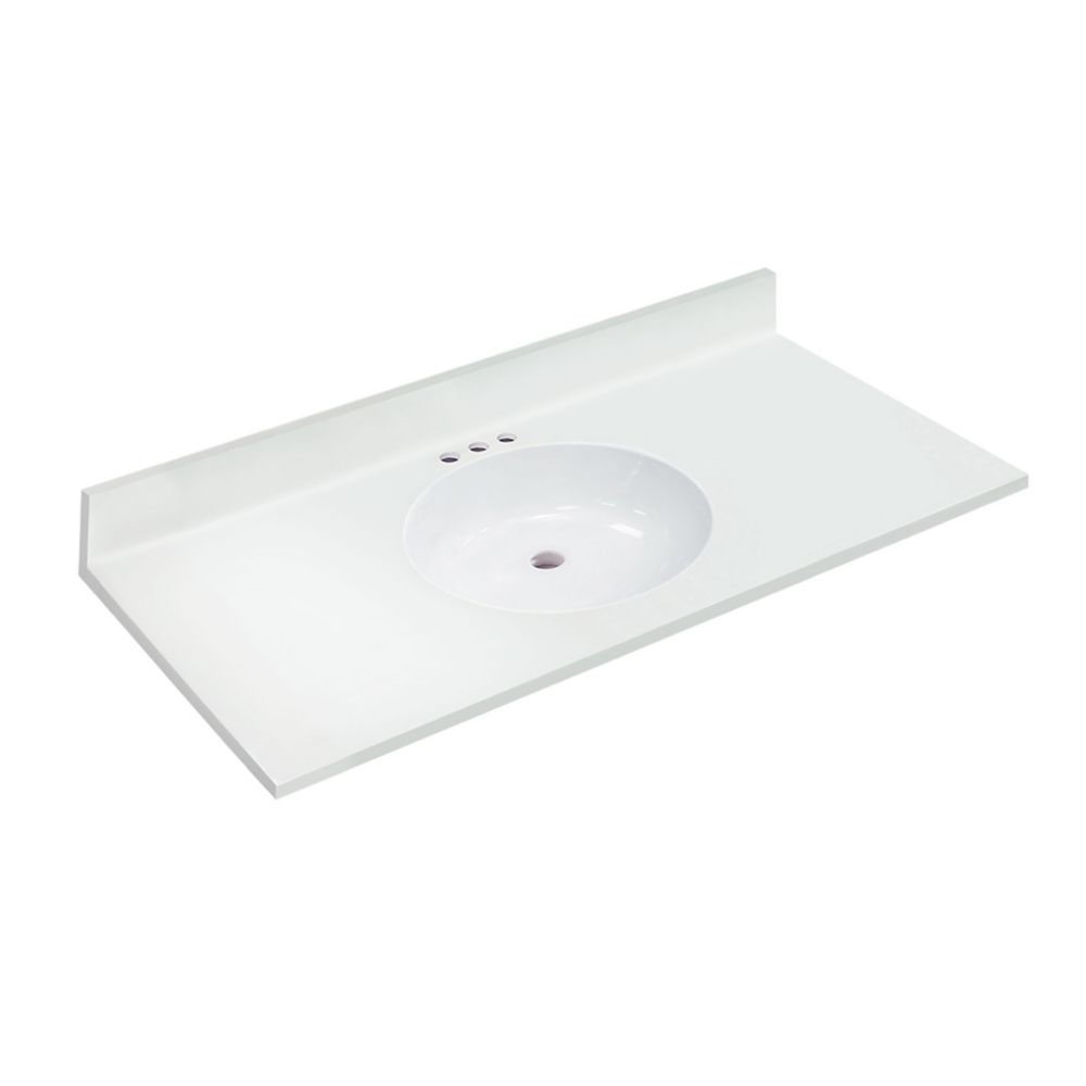 Magick Woods 49 inch W x 22 inch D White Vanity Top with Oval Non-recessed Bowl | The Home Depot ...