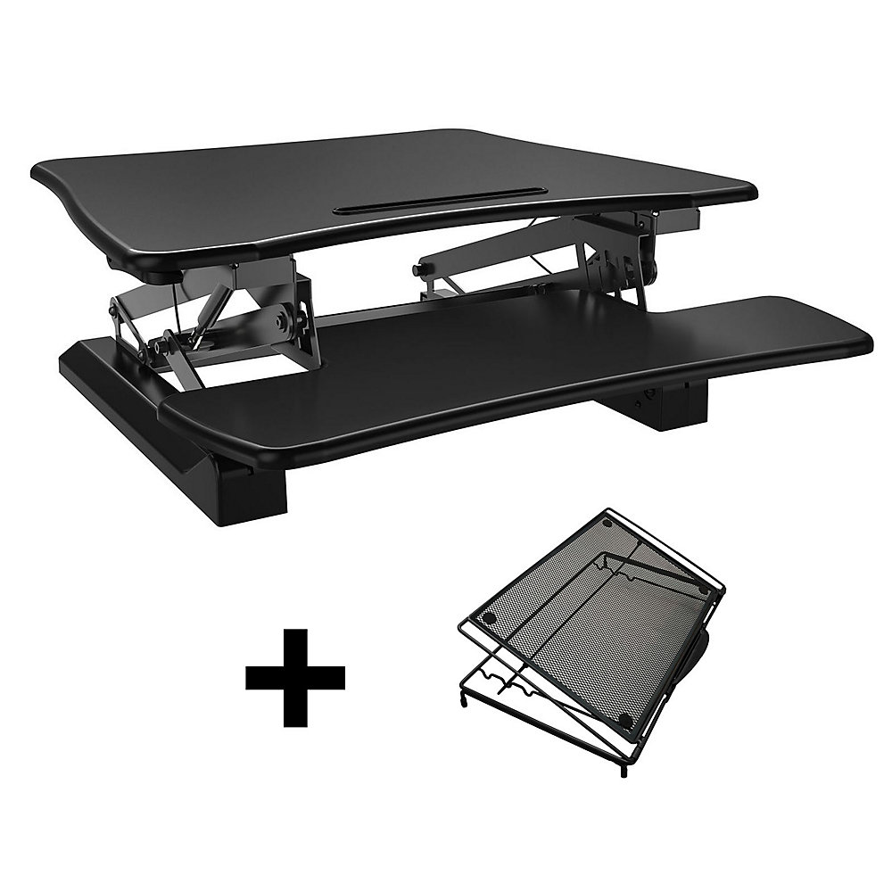 29 Inch Medium Executive Sit Stand Desk With Smart Rail For Mobile Devices Black Adjule Laptop Bundle