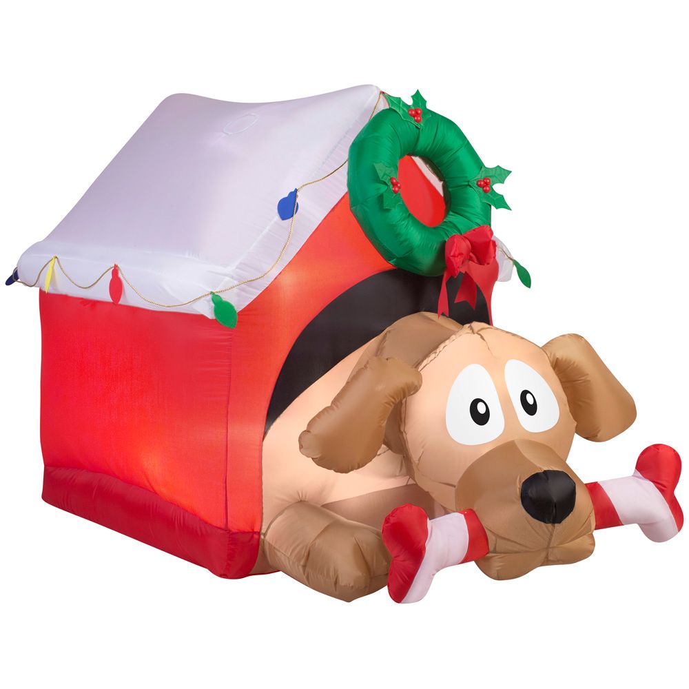 Home Accents Holiday Airblown Animated Dog with Candy Cane Bone Outdoor