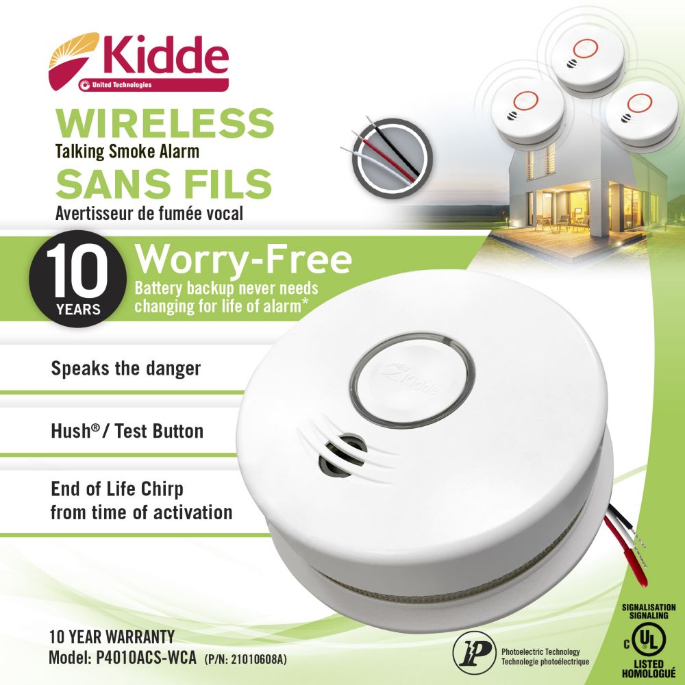 Kidde 120V AC Wireless Interconnect Talking Smoke Alarm with 10Year Sealed Battery Backup The