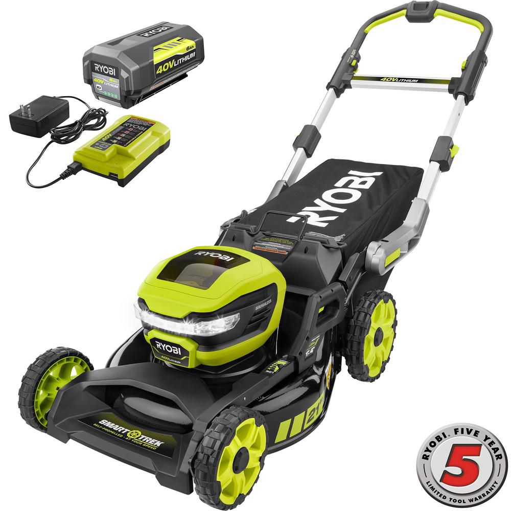 RYOBI 40V 21-Inch Brushless Cordless SMART TREK Self-Propelled Walk ...