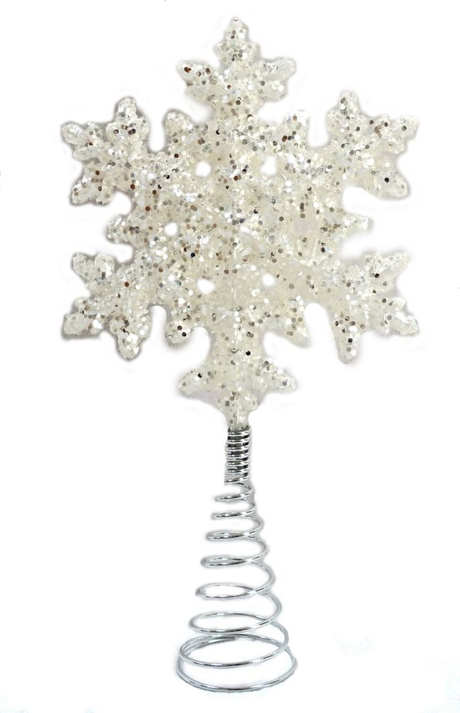 Home Accents Holiday WW 14.5 inch White Glitter Snowflake Tree Topper