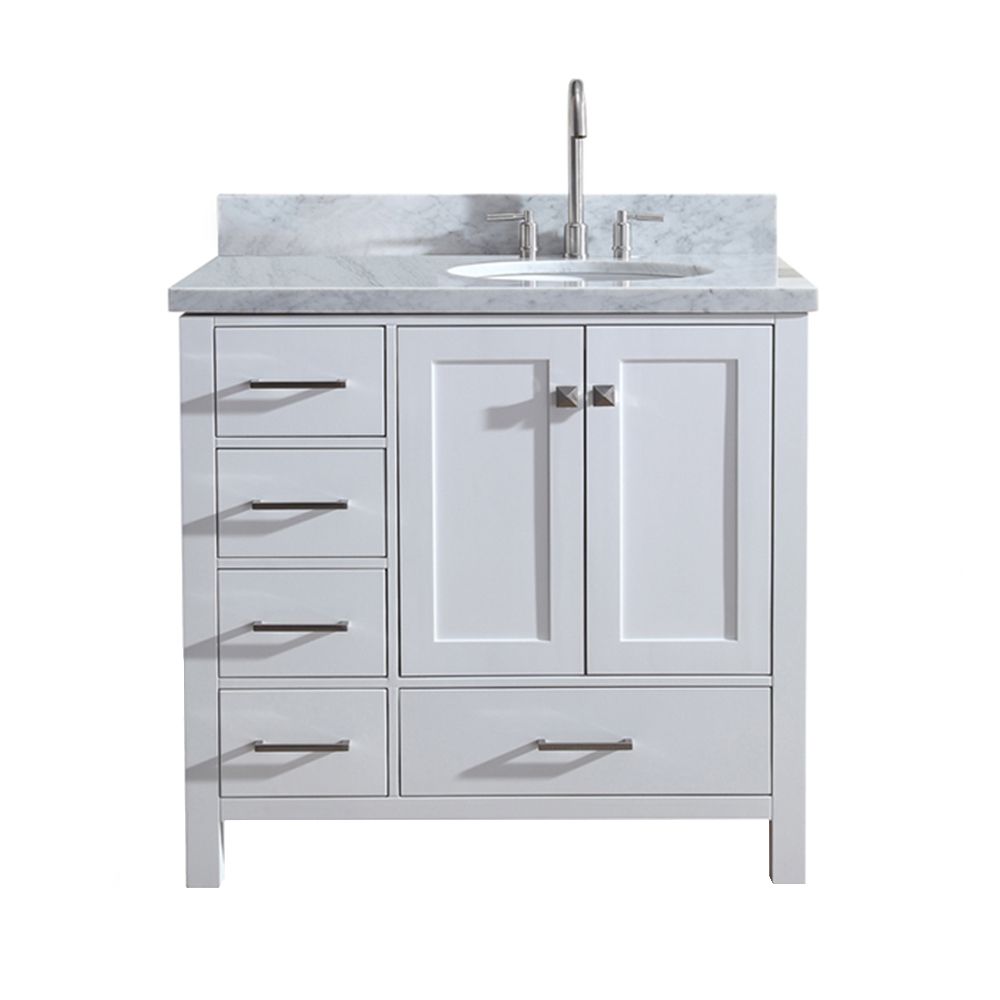 ARIEL Cambridge 37 inch Right Offset Single Oval Sink Vanity In White