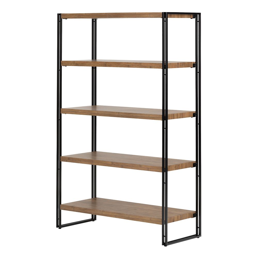 South Shore Gimetri 5 Fixed Shelves - Shelving Unit, Rustic Bamboo ...