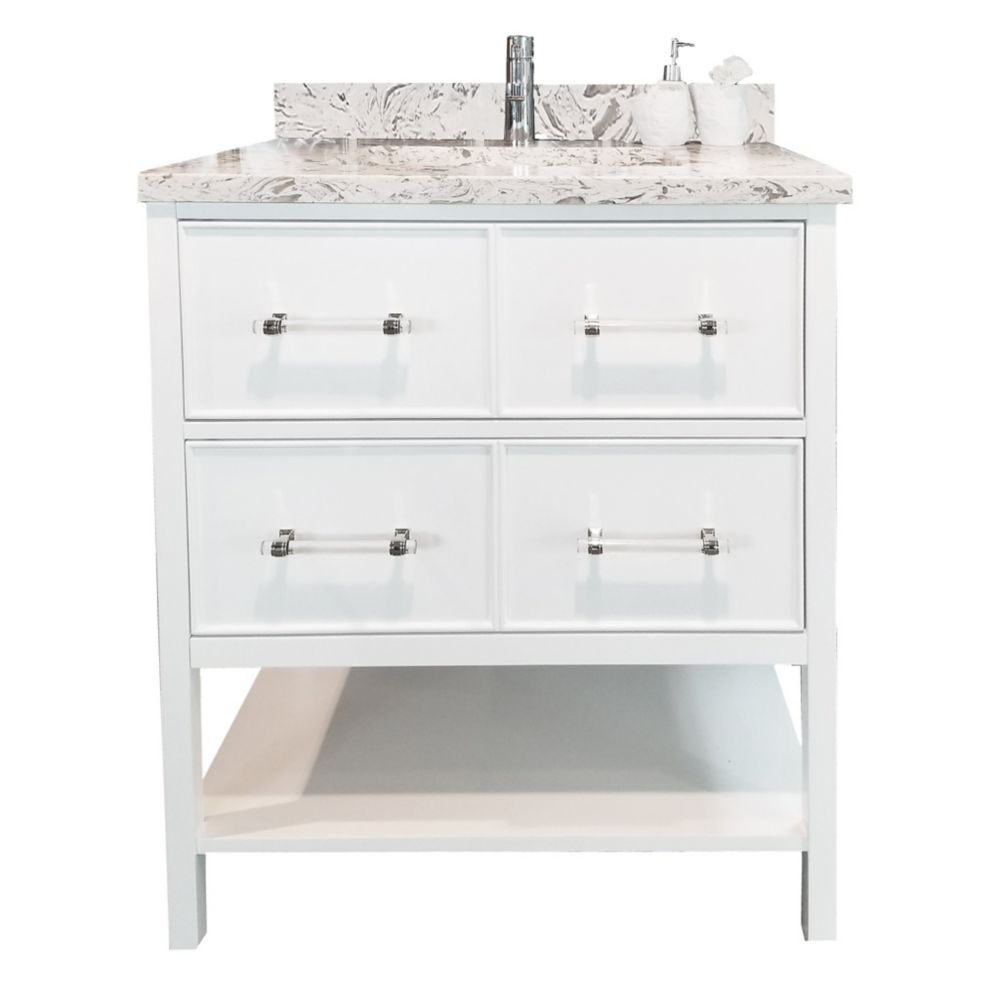 LUKX Bold Gemma 24 Inch White Vanity With Quartz Top In Milky Way | The ...