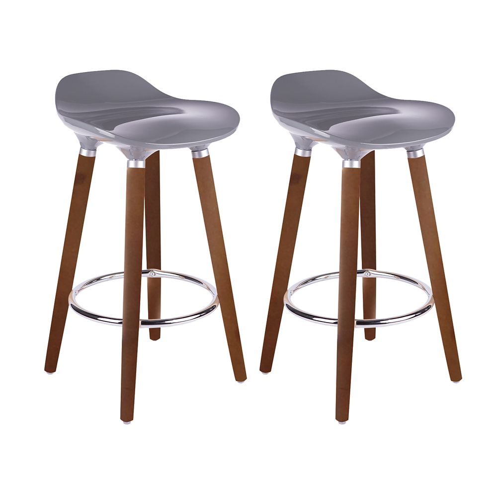 Abs Bar Stool 30 Inch Height With Wooden Walnut Legs Backless Grey Set Of 2