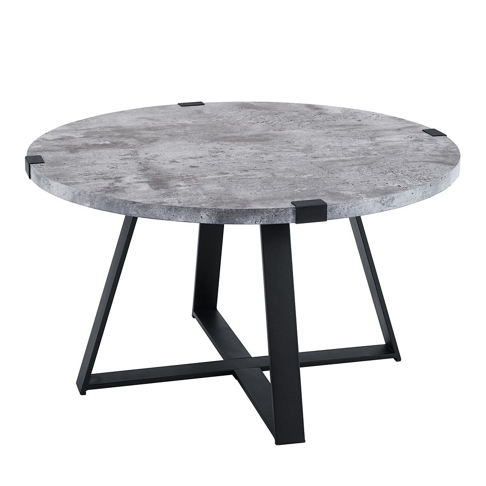 Walker Edison Rustic Round Coffee Table Dark Concrete The Home
