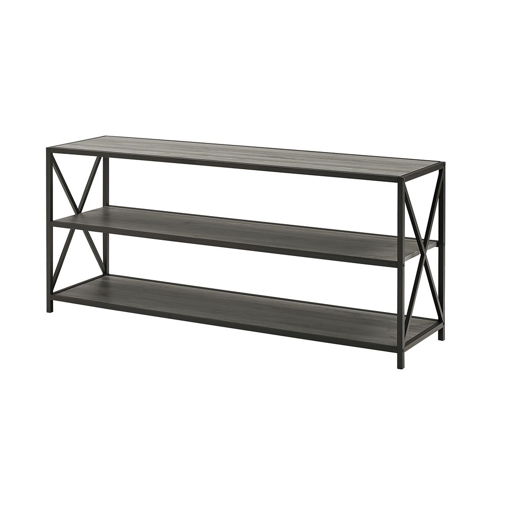 Walker Edison 2 Shelf Industrial Wood Bookcase, 60 inch - Slate Grey ...