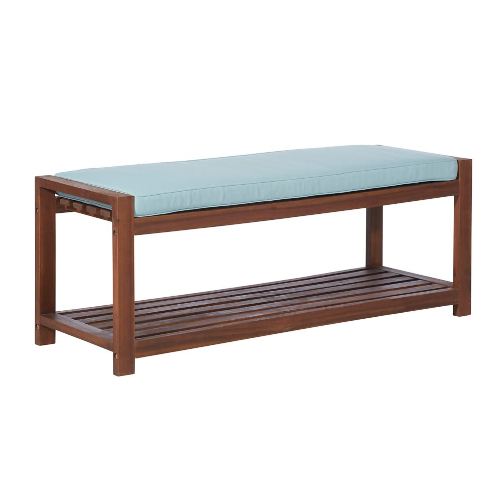 Walker Edison 2 Person Patio Wood Bench With Cushion Dark
