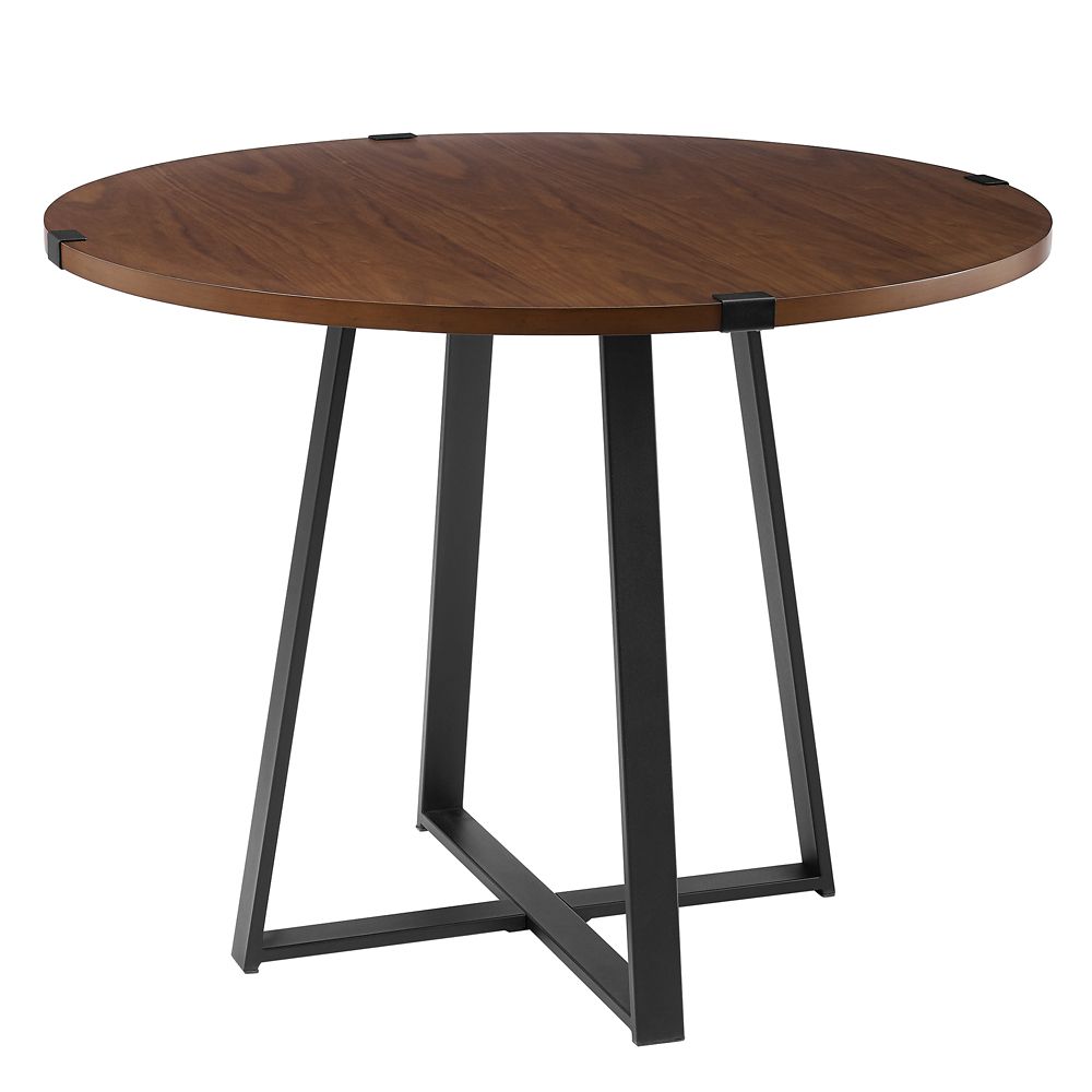 Walker Edison 4 Person Round Industrial Modern Dining Table - Dark ...