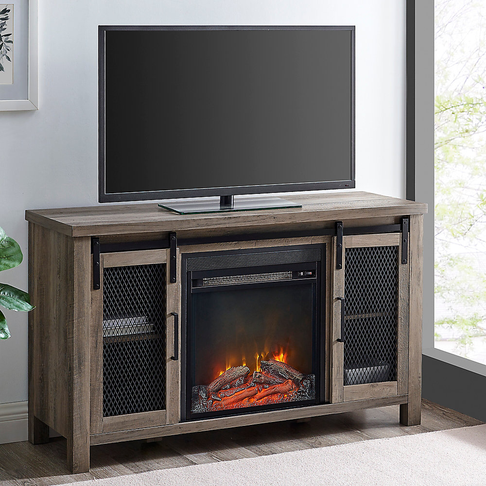 48 In Rustic Farmhouse Fireplace Tv Stand Grey Wash