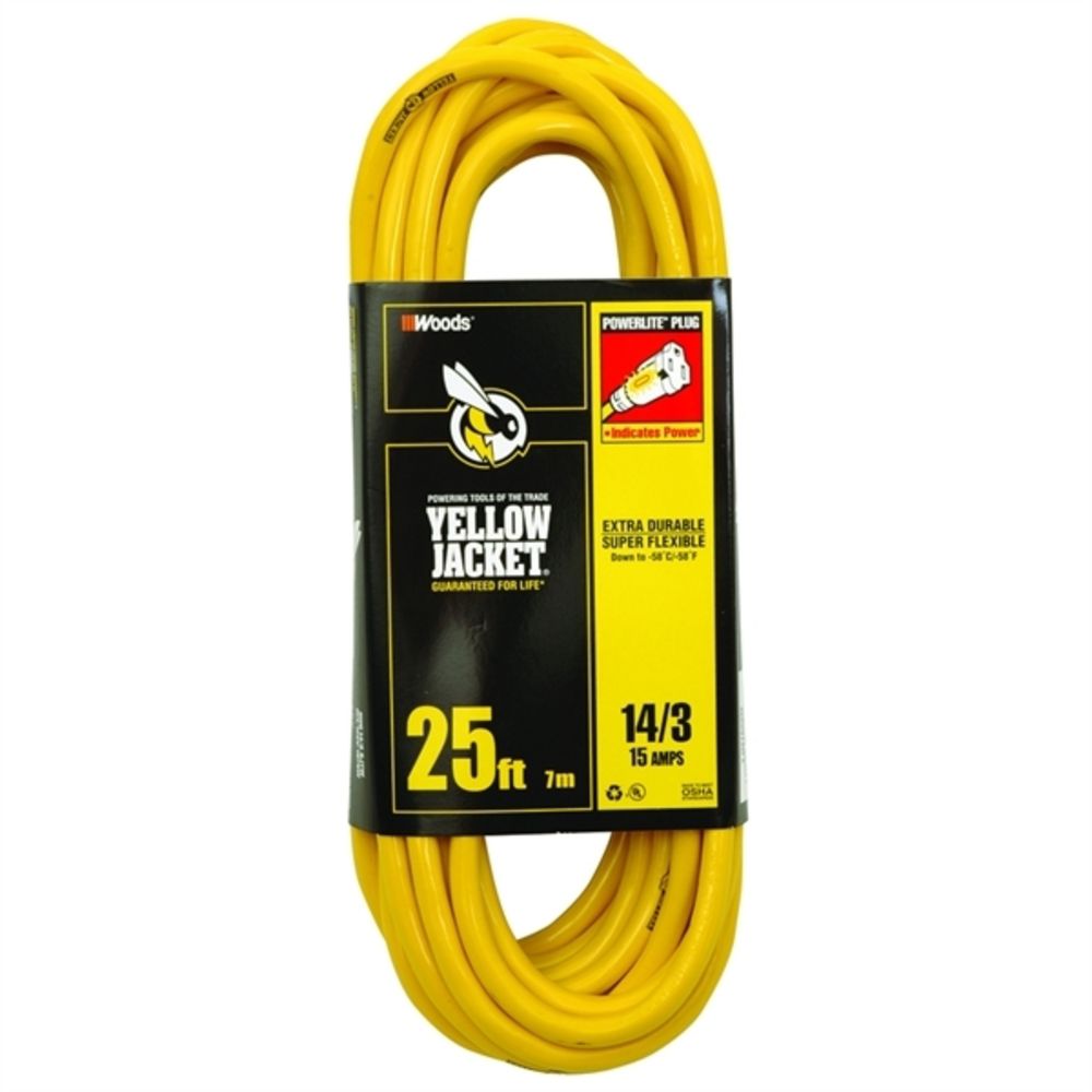 Yellow Jacket Outdoor Lighted End Extension Cord 14/3 SJTW 25 Ft. (7.6 ...