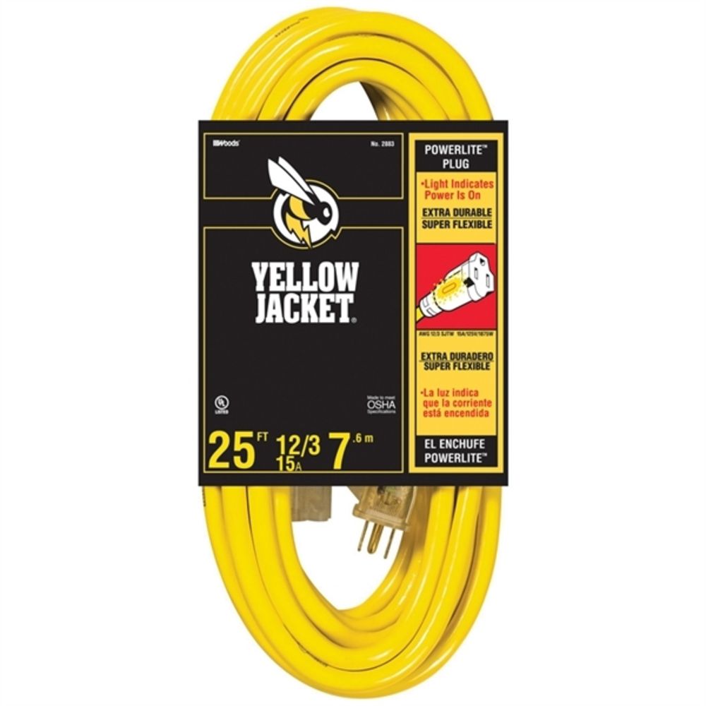 Outdoor Lighted End Extension Cord 12/3 SJTW 25 ft. (7.6 M)