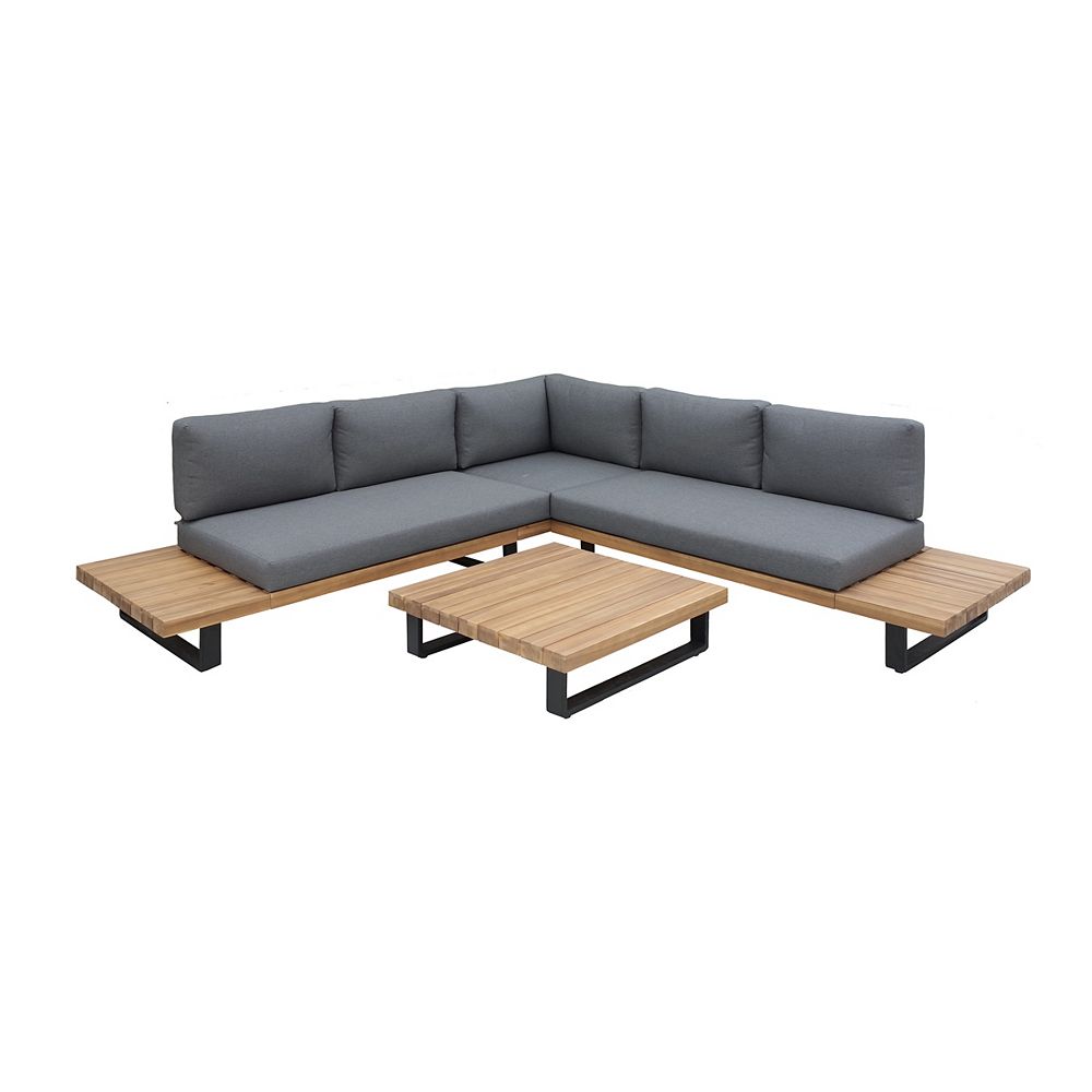 Patioflare Acacia Wood Corner Sofa Set | The Home Depot Canada