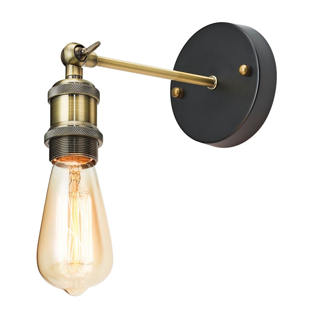 1-Light Adjustable Sconce with Exposed Bulb, Antique Brass Finish