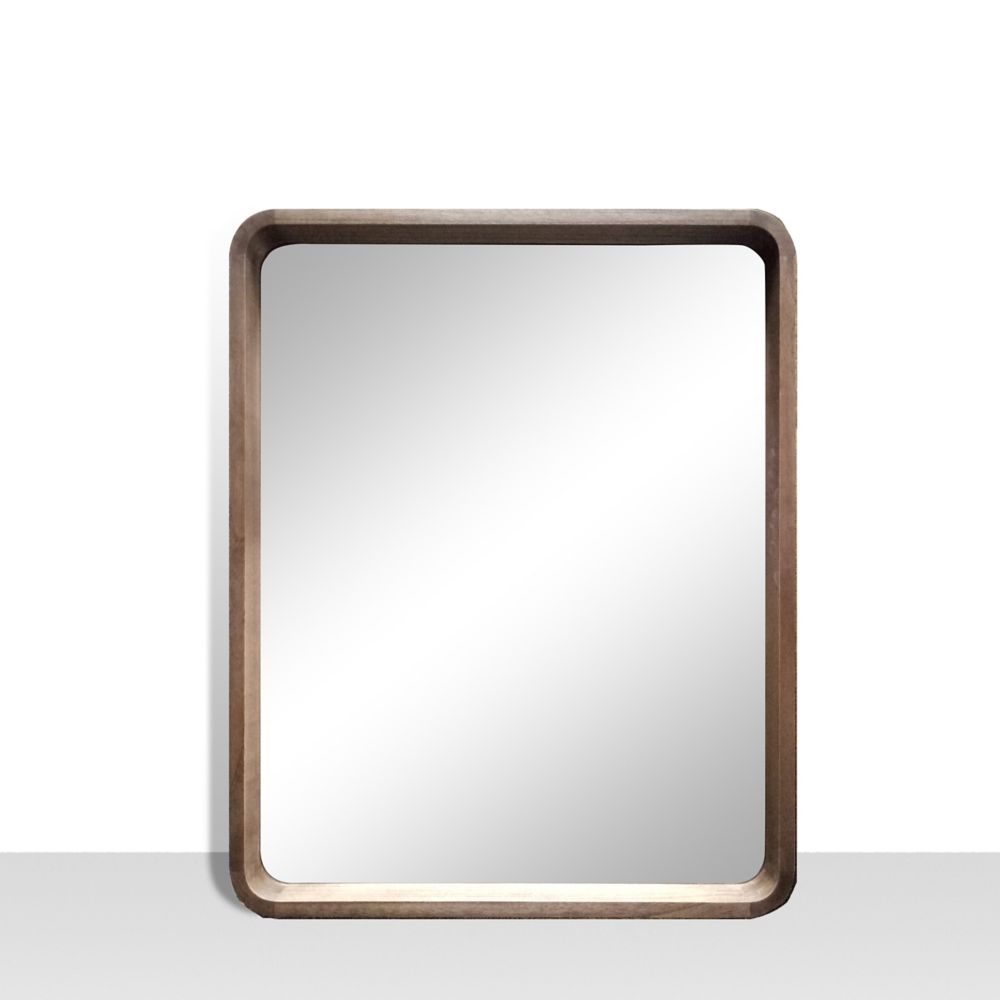 Harmony Walnut Vanity Mirror With Rounded Corners Genuine Wood 25 Inch X 31