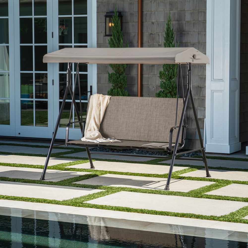 Hampton Bay 3 Person Steel Sling Swing with Poly Canopy Grey The