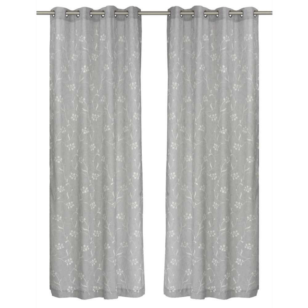 Lj Home Fashions Alice Floral Linen Like Grommet Curtain Panel