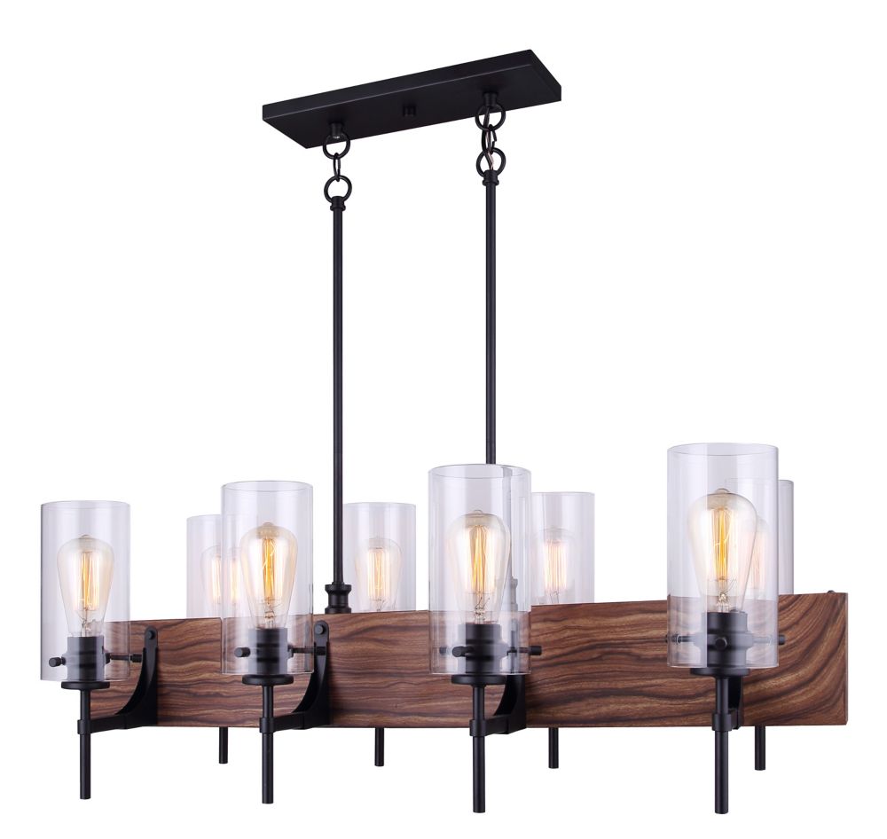 Canarm Arlie 8 Light Matte Black And Faux Wood Chandelier With Matte Black And Faux Wood Chandelier