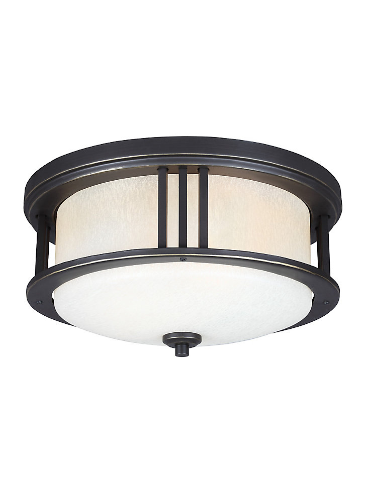 Crowell 2 Light Antique Bronze Outdoor Flush Mount With Creme Parchment Glass Shade Energy Star