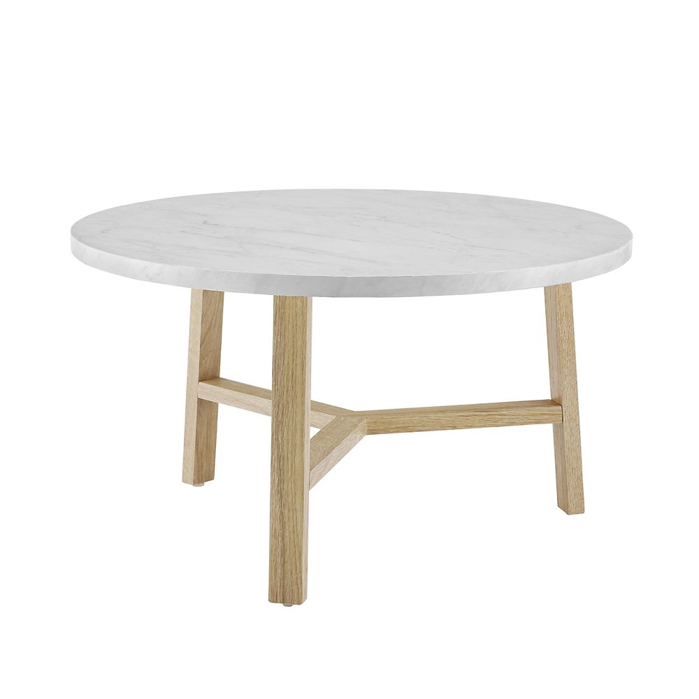 Welwick Designs Mid Century Modern Round Coffee Table White Marble