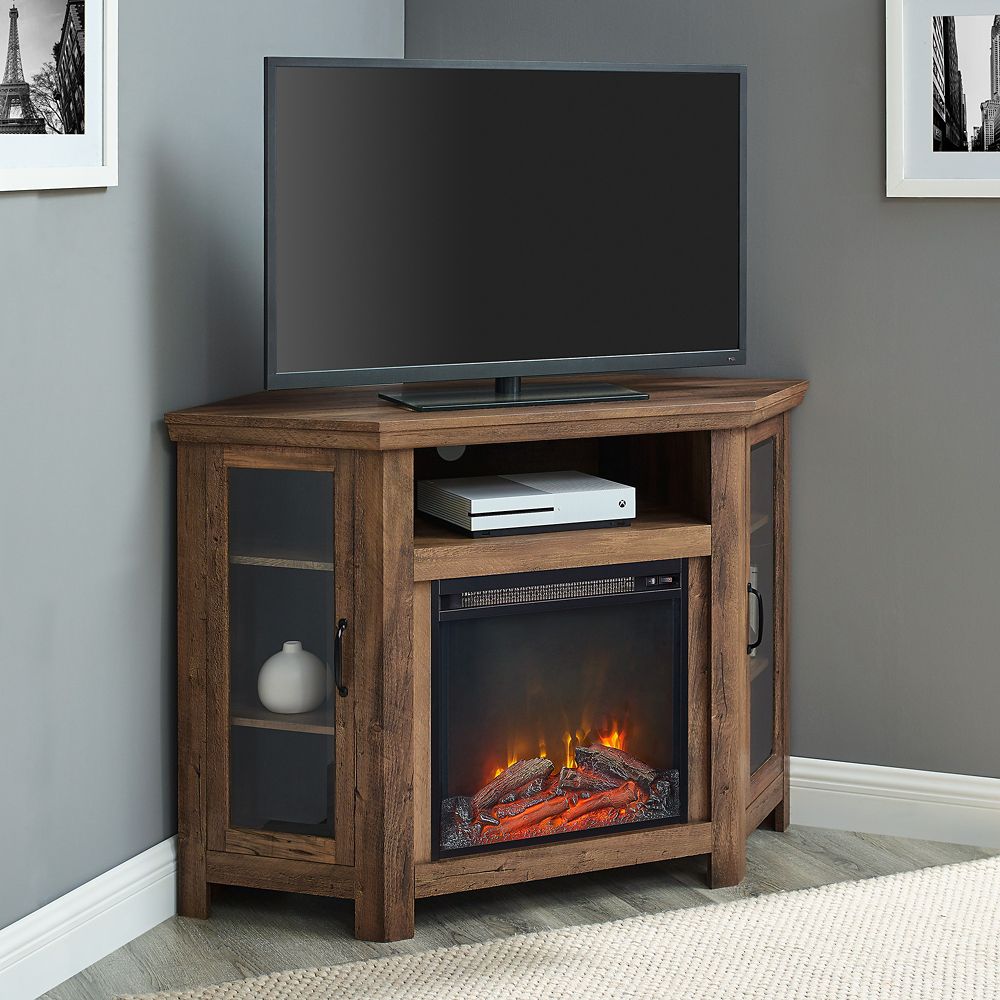 Welwick Designs 48 Inch Wood Corner Fireplace Tv Stand Rustic