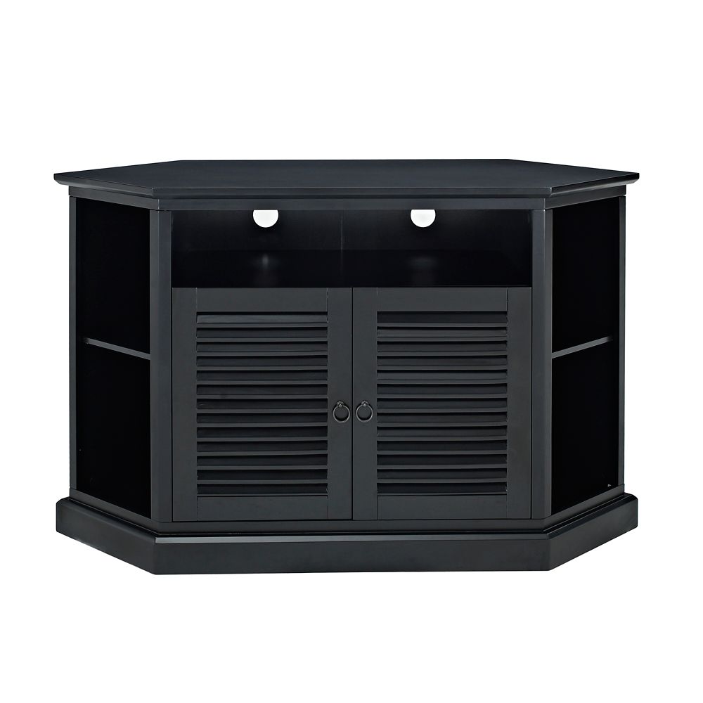 Welwick Designs 52 inch Transitional Wood Corner TV Stand Black The
