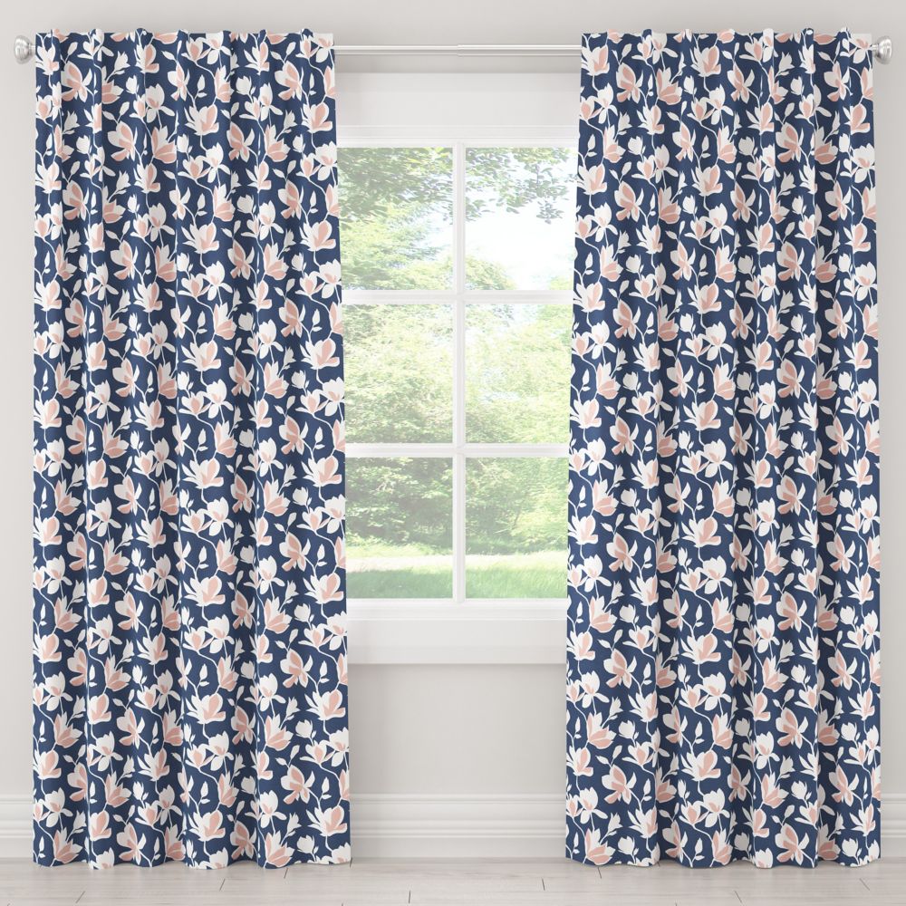 Skyline Furniture MFG Unlined Curtains in Silhouette Floral Navy Blush