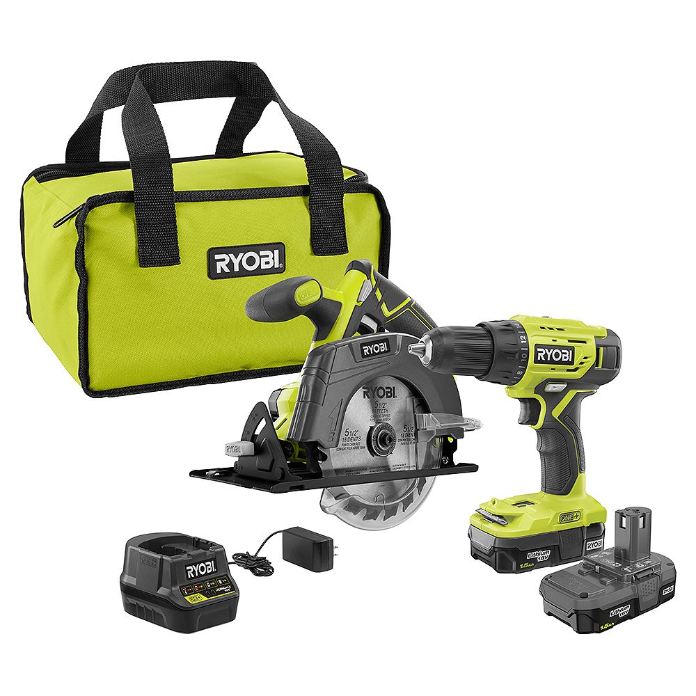 RYOBI 18V ONE+ LithiumIon Cordless Kit w/ Drill/Driver, Circular Saw