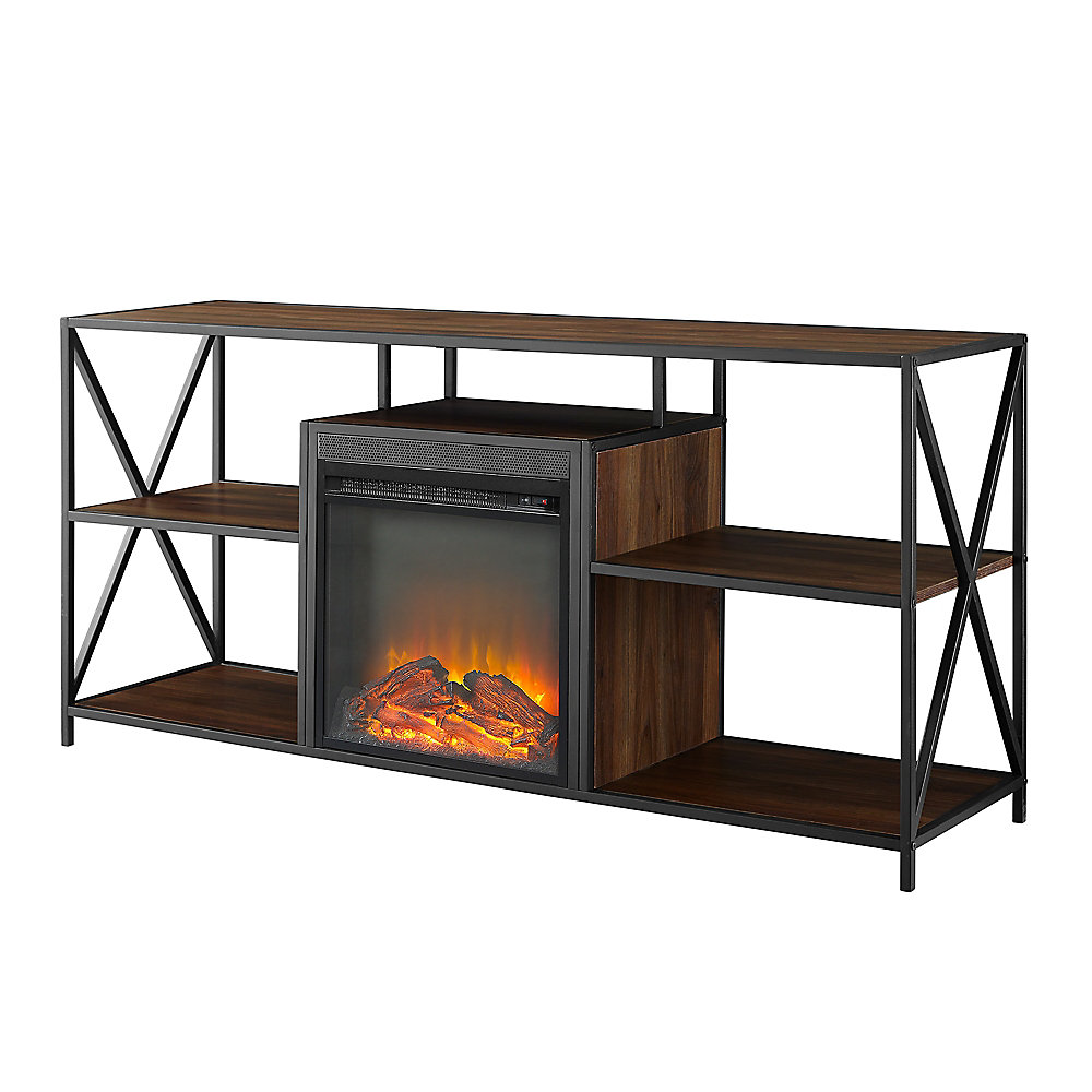Modern Fireplace Tv Stand For S Up To 66 Inch Dark Walnut