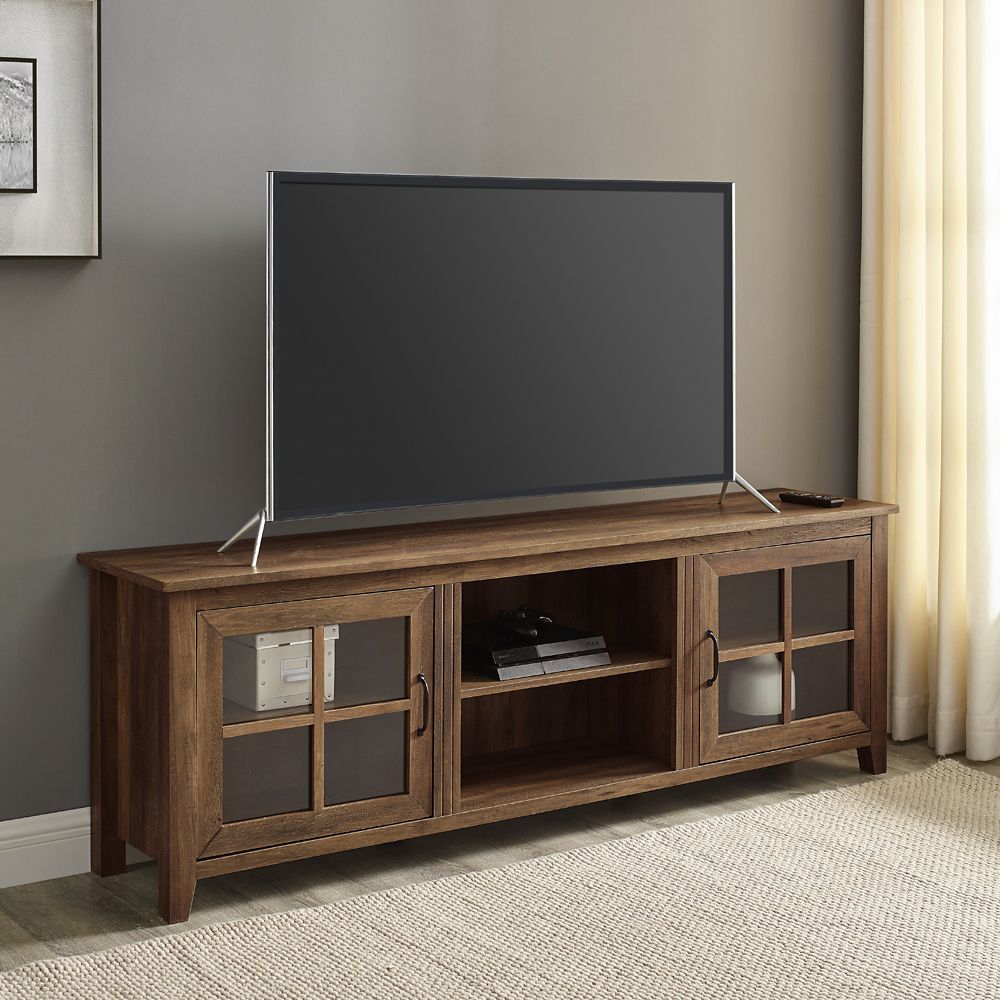 Welwick Designs 70 inch Farmhouse Wood TV Stand Rustic Oak The Home Depot Canada