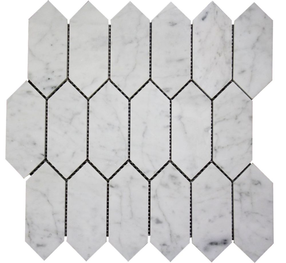 Modamo Bianco Carrara Picket Polished White 12-3/5-inch x 12-2/5-inch ...