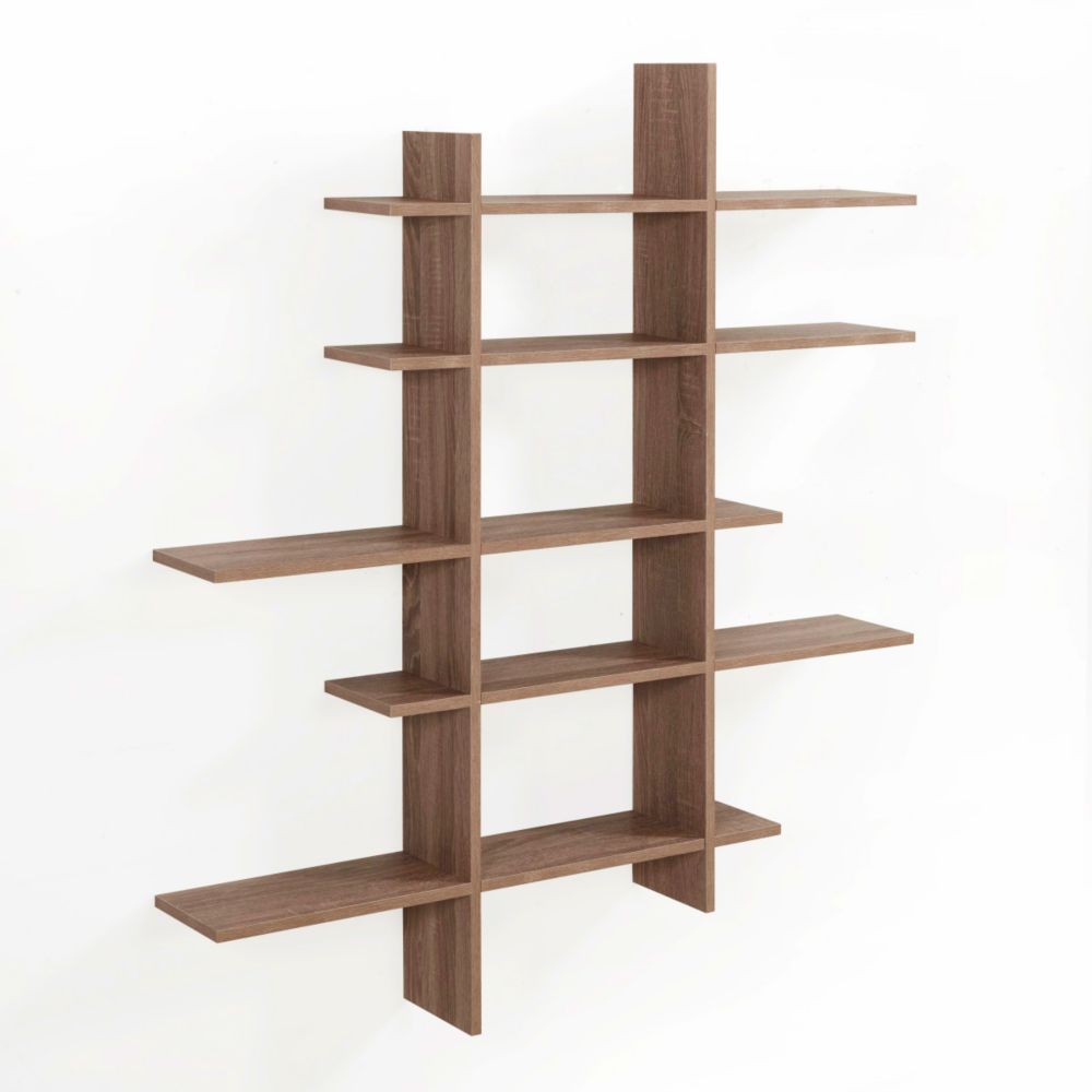 Danya B. Weathered Oak MDF 5-Level Asymmetric Floating Shelf | The Home ...