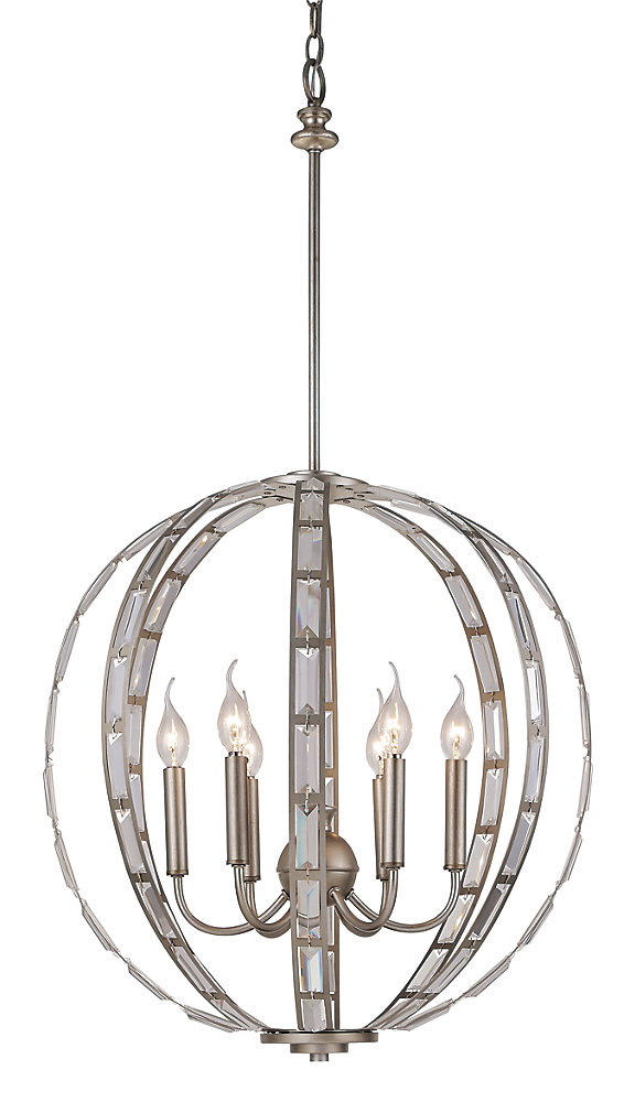 Emporium 6 Light With Crystal Beads Antique Silver Leaf Pendant Emporium 6 Light With Crystal Beads Antique Silver Leaf Pendant