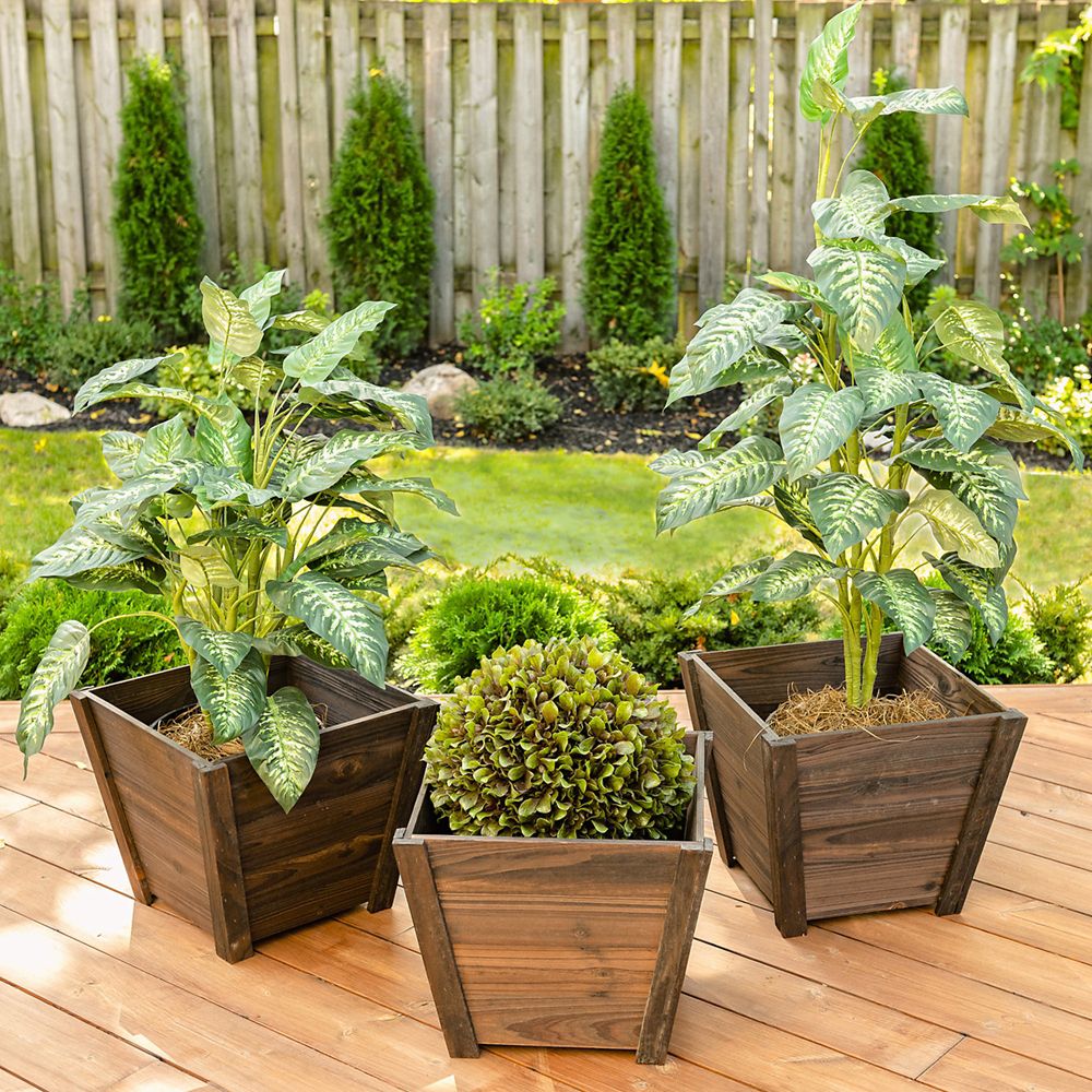 Leisure Season Set of 3 Tapered Wooden Planters The Home