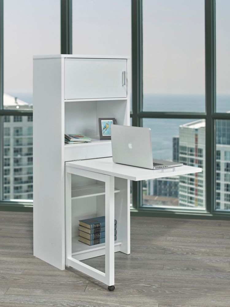 Brassex Inc Multi Tier Bookcase With Fold Down Desk White