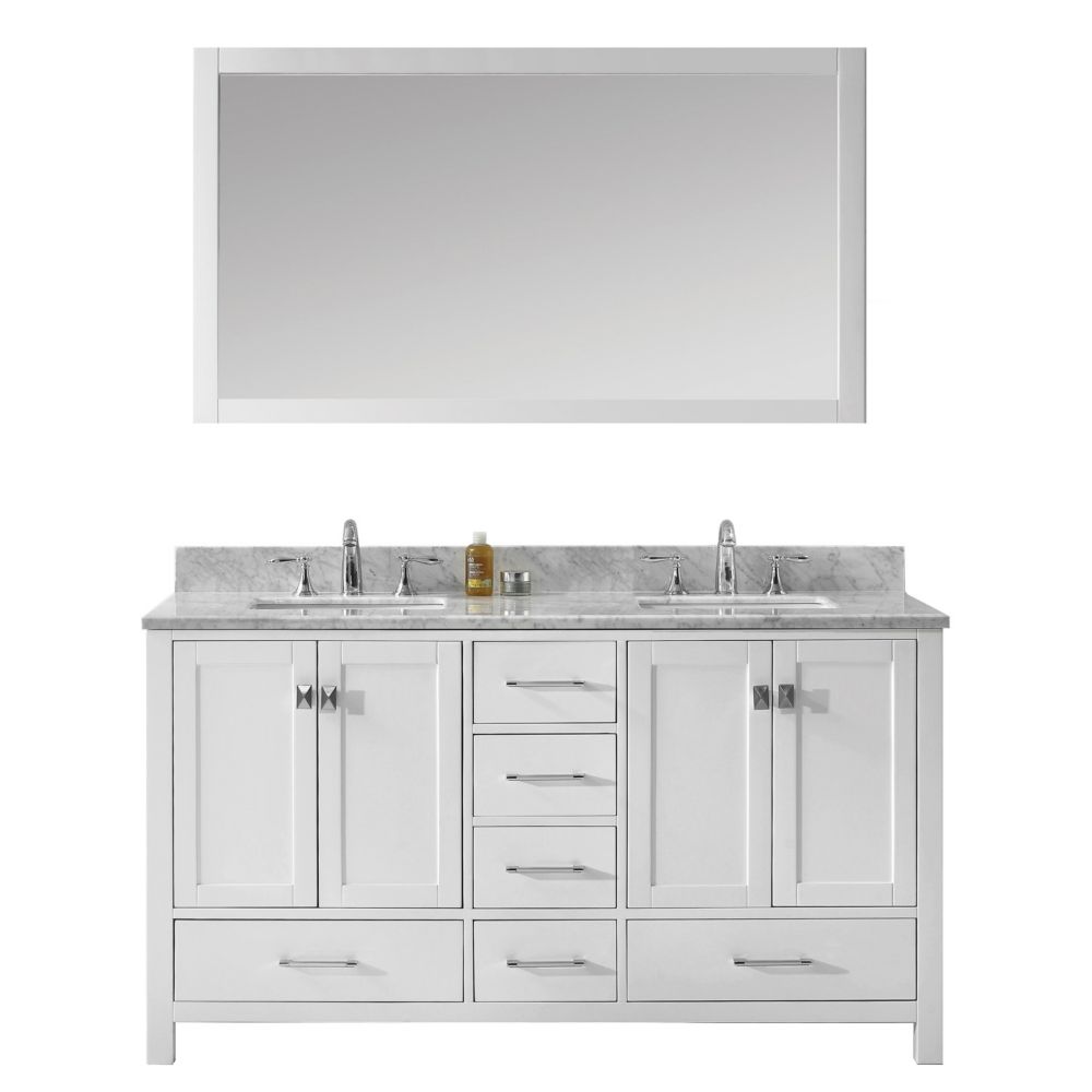 Virtu USA Caroline Avenue 60inch Double Vanity in White with Marble