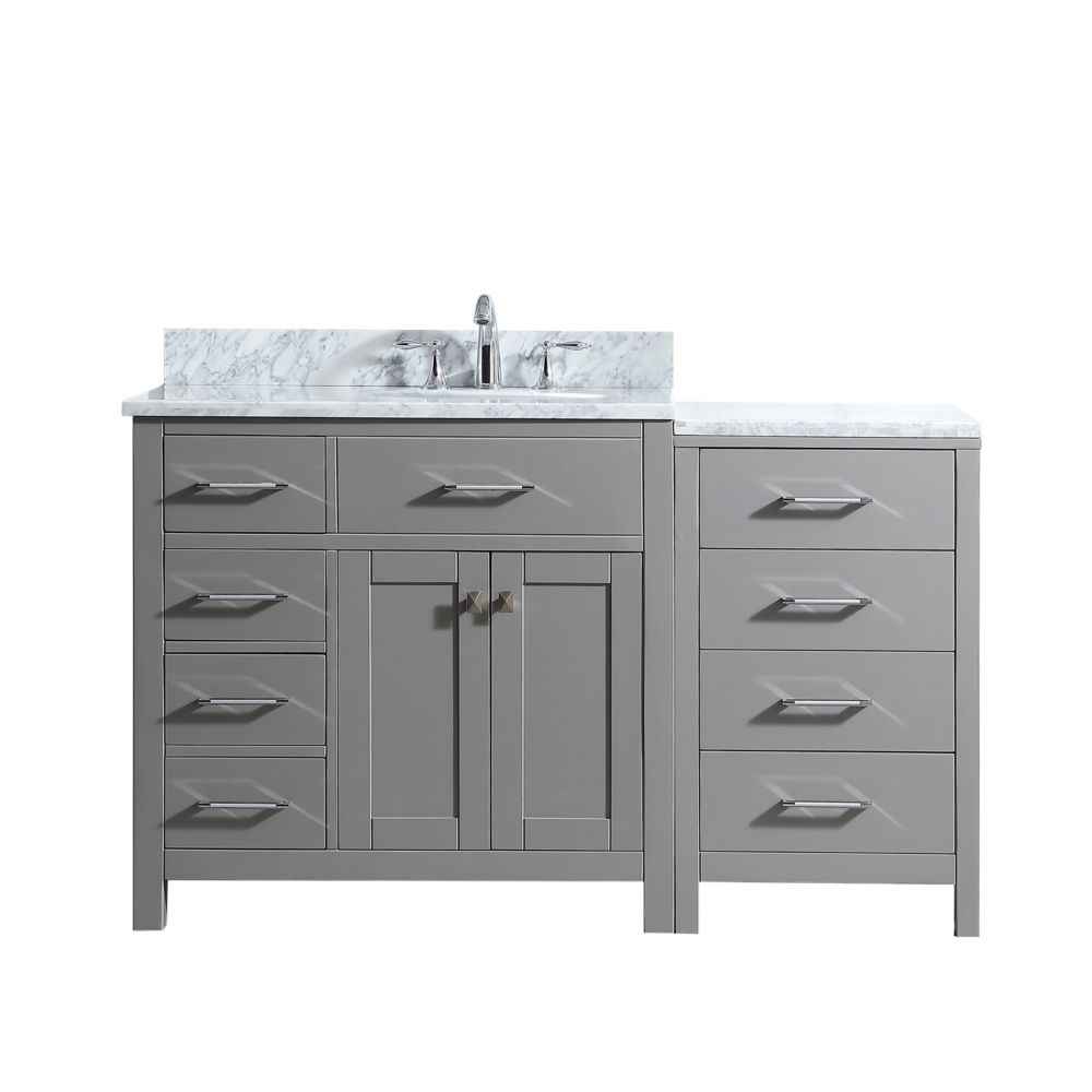 L 57 Inch Single Vanity In Cashmere Grey With Marble Top Round