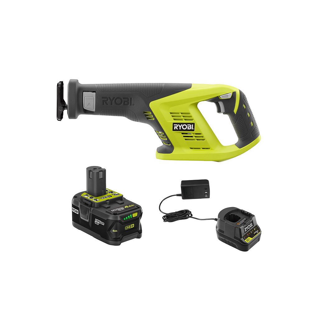 RYOBI 18V ONE+ Cordless Reciprocating Saw Kit with (1) 4.0 Ah LithiumIon Battery and Char