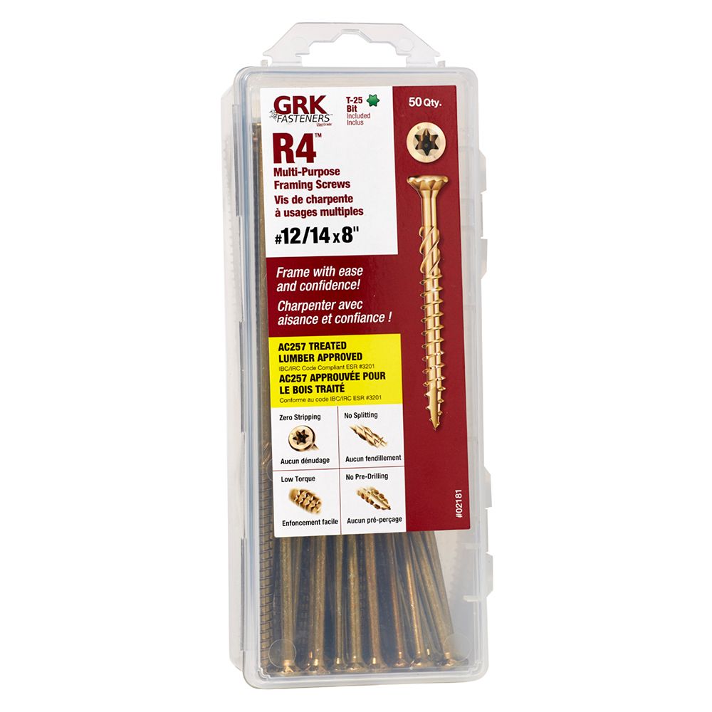 GRK 1214 x 8inch GRK R4 MultiPurpose Framing Screws 50pcs The