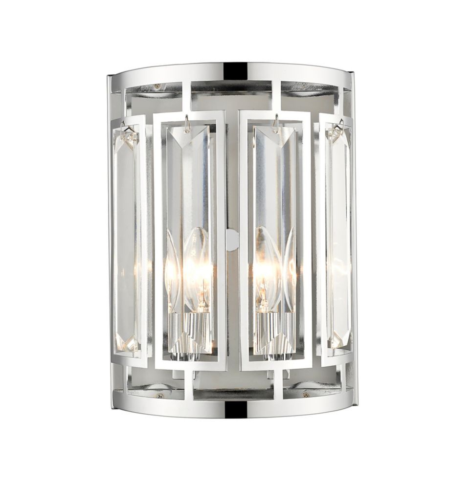 Filament Design 2Light Chrome Wall Sconce with Clear and Chrome Crystal and Steel Shade