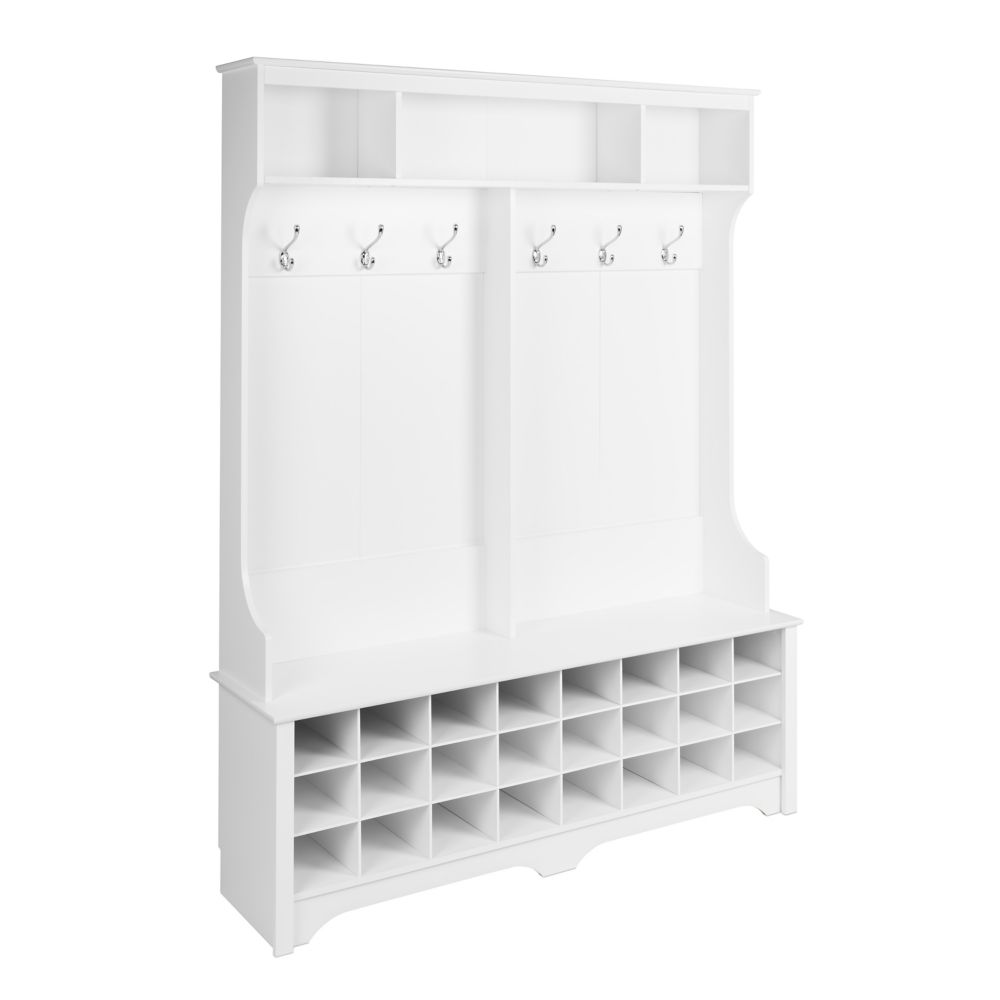 Prepac 60 In Wide Hall Tree With 24 Shoe Cubbies White The Home Wide Hall Tree With 24 Shoe Cubbies